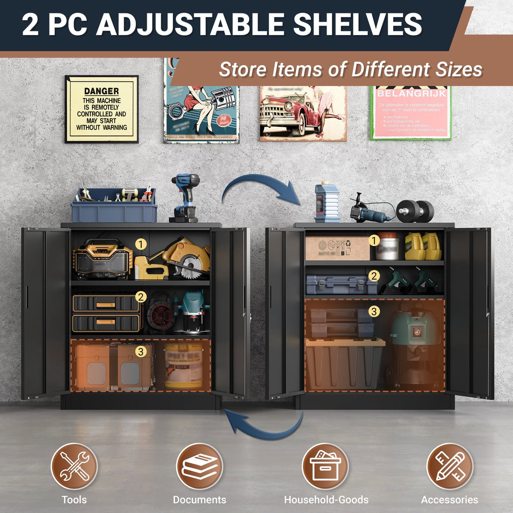 BESFUR Metal Storage Cabinet with Doors and Shelves, for Home, Office, Garage - Black