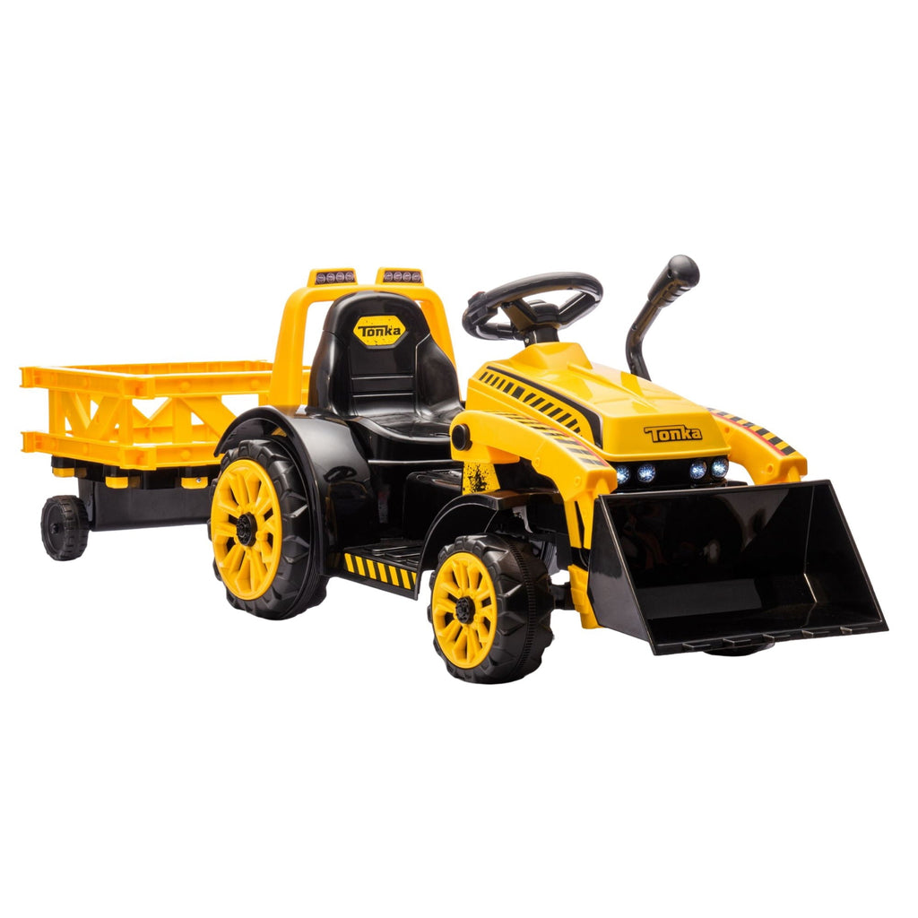 Best Ride On Cars Tonka 6V Construction Tractor Ride-On with Trailer and Working Loader for Kids
