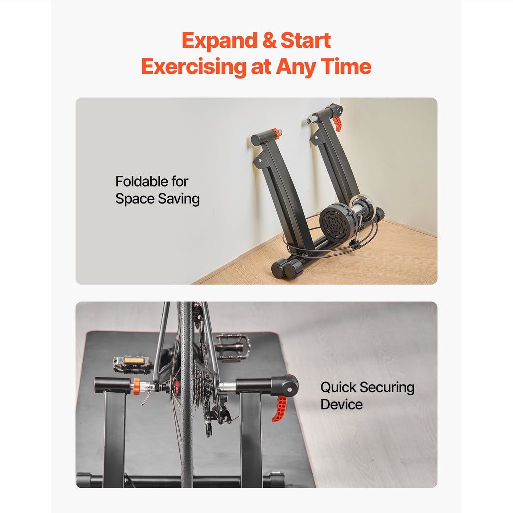 KFFKFF Foldable Magnetic Bike Trainer Stand, Adjustable 6-Level Resistance, Compatible with 26-29 Inch & 700C Wheels, Indoor Cycling Equipment with