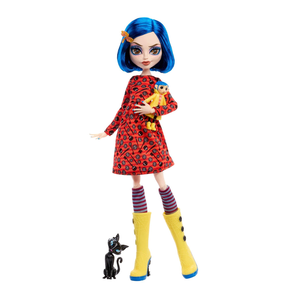 Monster High Skullector Coraline Collectible Doll in Yellow Raincoat with Cat