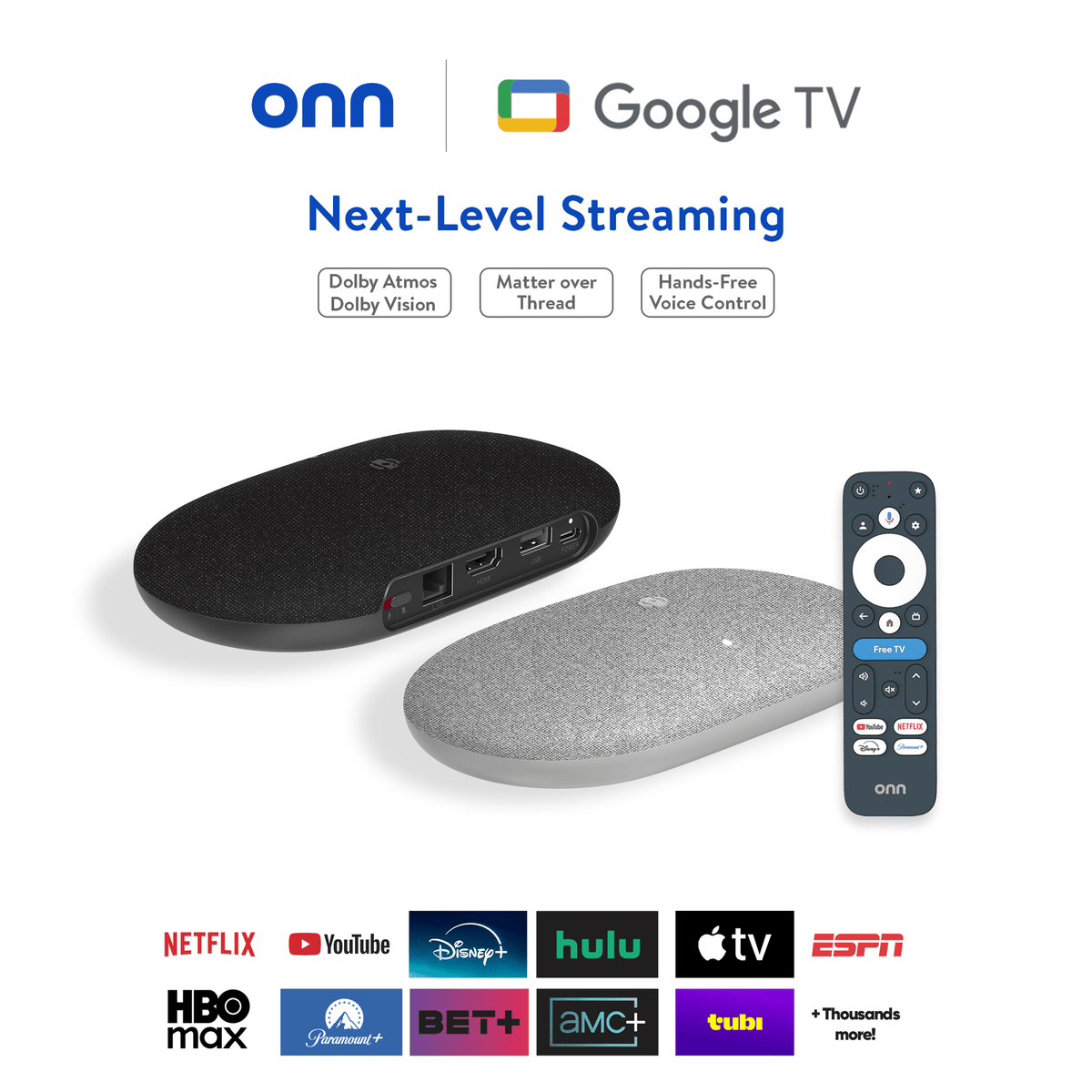 onn 4K Pro Streaming Device, Google TV with Gemini (NEW 2026 Model) - Ultra-fast Streaming, Stunning 4K UHD, 32GB Storage, 3GB RAM, Dolby Vision &
