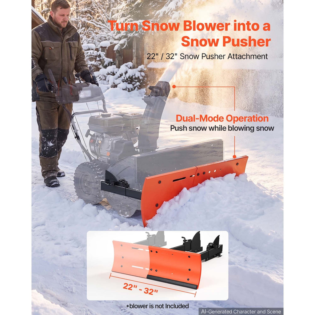 KFFKFF Adjustable Snow Plow Kit, 22-32 Inch Width, Universal Attachment for Snowblowers, Dual-Mode Operation, Detachable Design, Foldable Steel Blade