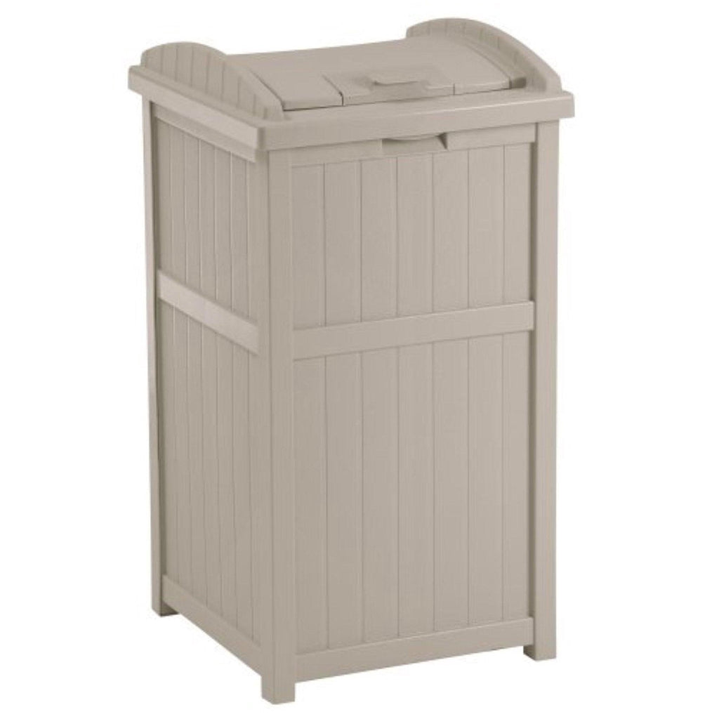 Suncast Trash Hideaway Outdoor Patio Trash Can Bin, 33 Gallon, 1 Java and 1 Taupe