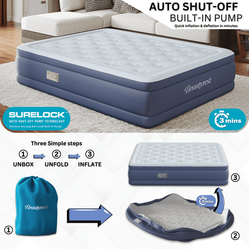 Beautyrest 17" Supreme Air Auto Shut-Off Air Mattress with Built-in SureLock Pump, California King Size, 3-Year , Supports 650 lbs, Best for Home