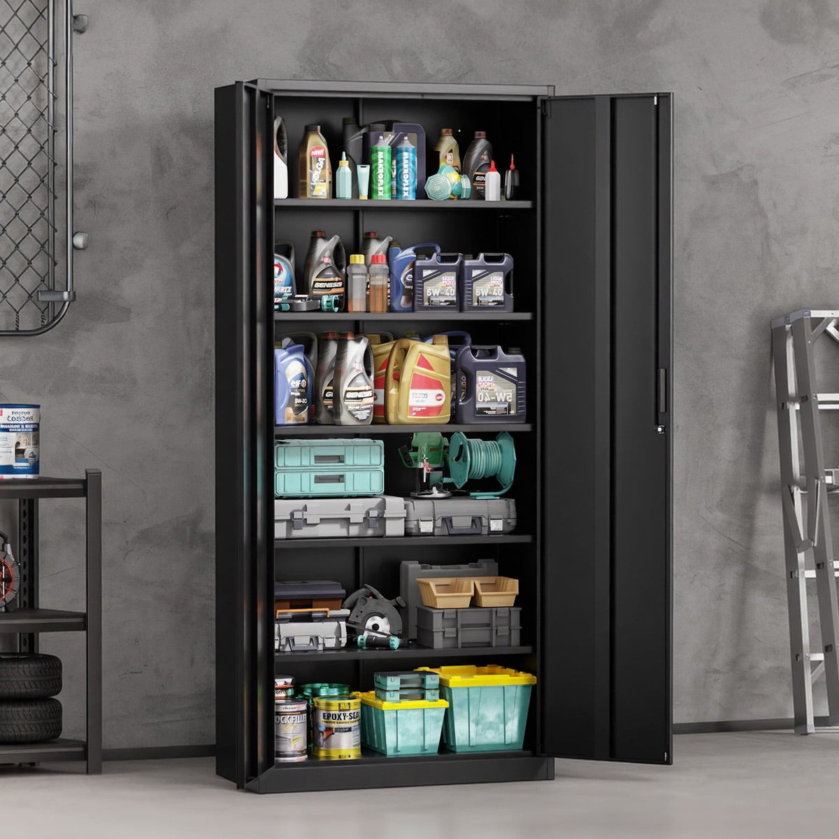 Ktaxon 71"H Metal Garage Storage Cabinet, Heavy Duty Steel Utility Locker with 5 Adjustable Shelves, for Home, Office, Warehouse, Garage, Black