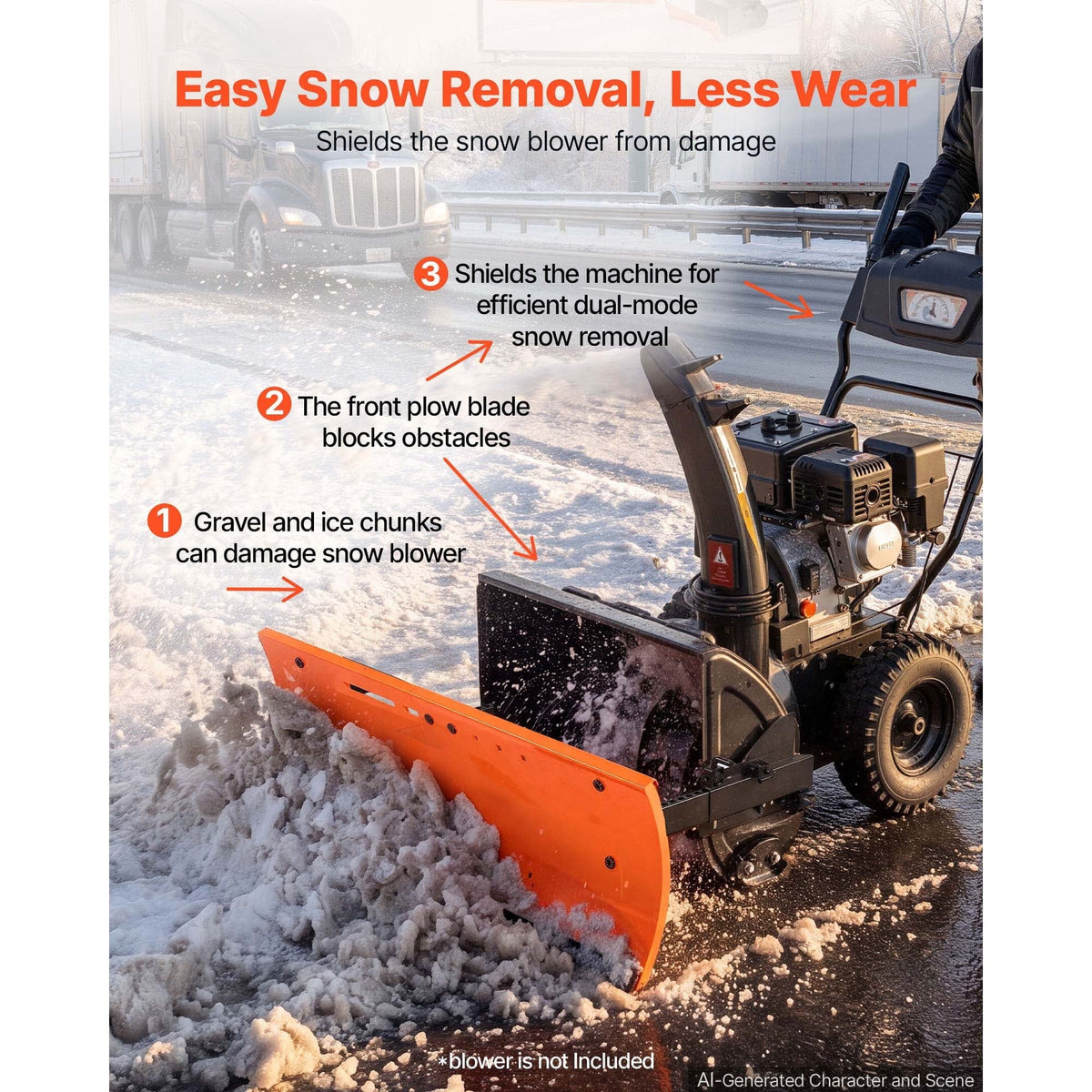 KFFKFF Adjustable Snow Plow Kit, 22-32 Inch Width, Universal Attachment for Snowblowers, Dual-Mode Operation, Detachable Design, Foldable Steel Blade