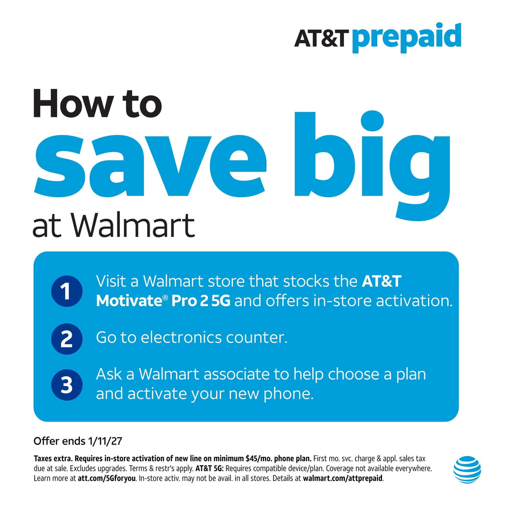 AT&T Motivate Pro 2 5G, 128 GB, Stormy Blue - Prepaid Smartphone [Locked to AT&T]