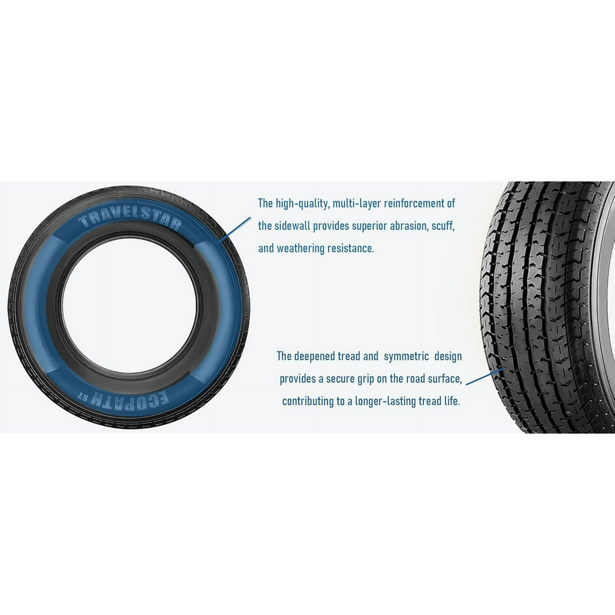 Travelstar Ecopath ST ST205/75R15 111/106M 10Ply Load Range E Radial Trailer Tire ST205/75/15 (Tire Only)