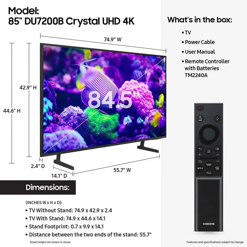 Samsung 85-Inch Crystal UHD 4K Smart TV With PurColor And HDR - DU7200B