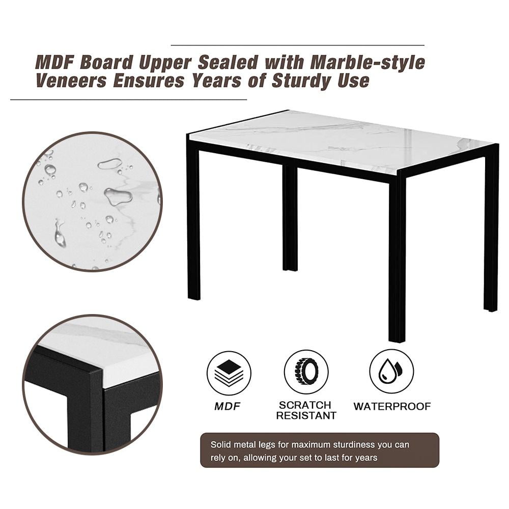 5 Piece Kitchen Dining Table and Chair Set, Dining Room Table Set with Faux Marble Table PU Leather Padded Chairs, Rectangle Dining Table Set for 4