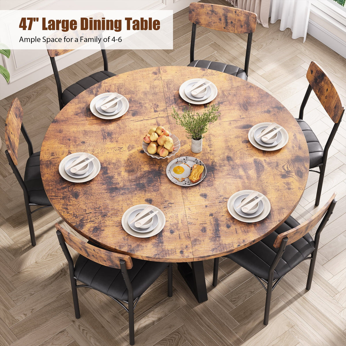 HiJob 47 inch Wood Dining Table for 4, Round Kitchen Dining Table with Storage Shelf for Home Dining Room Living Room, Brown(Only Table)