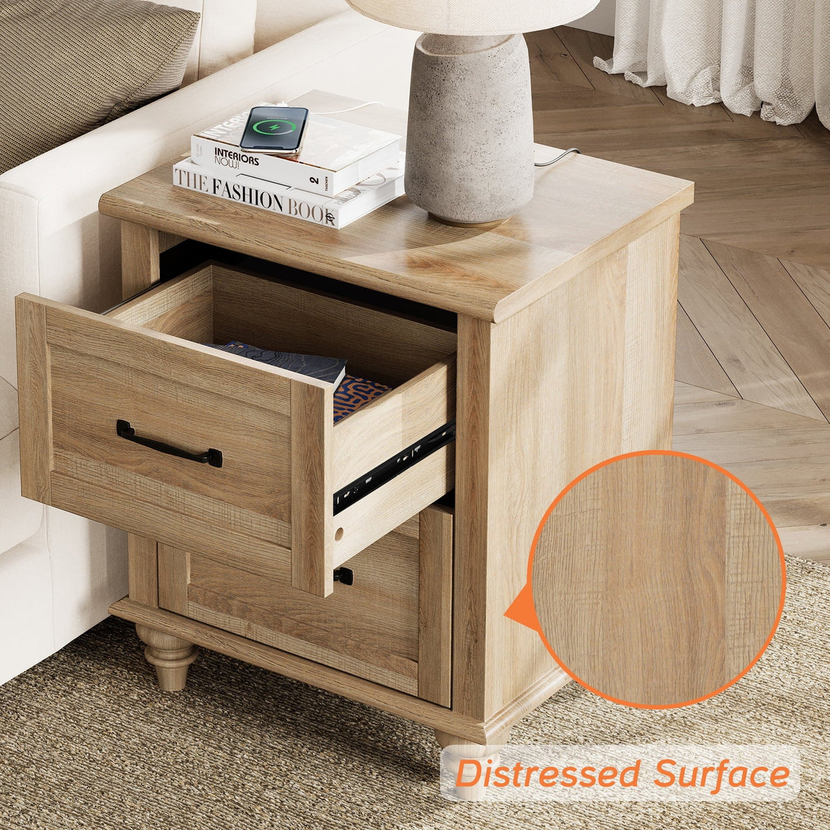 3 Piece Dresser and Nightstand Sets, Farmhouse Dresser with 6 Drawers, Set of 2 Night Stands with Charging Staion, 3 Piece Bedroom Set, Oak