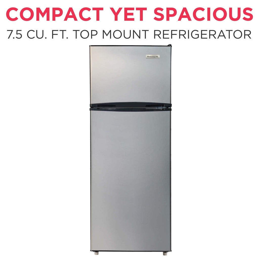Frigidaire 7.5 Cu. ft. Top Mount Refrigerator, Apartment Size Fridge with Reversible Doors, Platinum