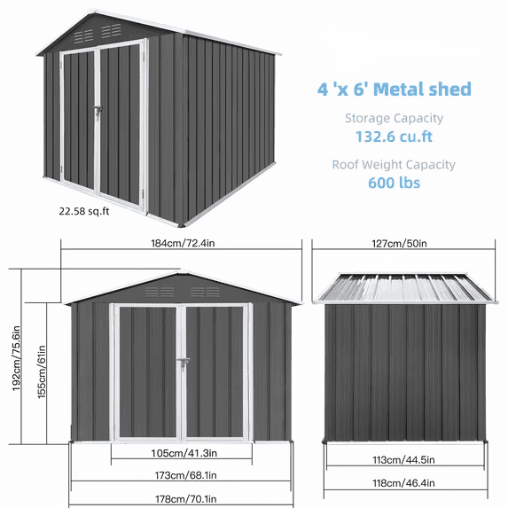 6' x 4' Outdoor Storage Shed with Base, ENYOPRO Galvanized Metal Garden Tool Shed with Lockable Double Doors, Sloped Roof & Vent for Backyard Patio
