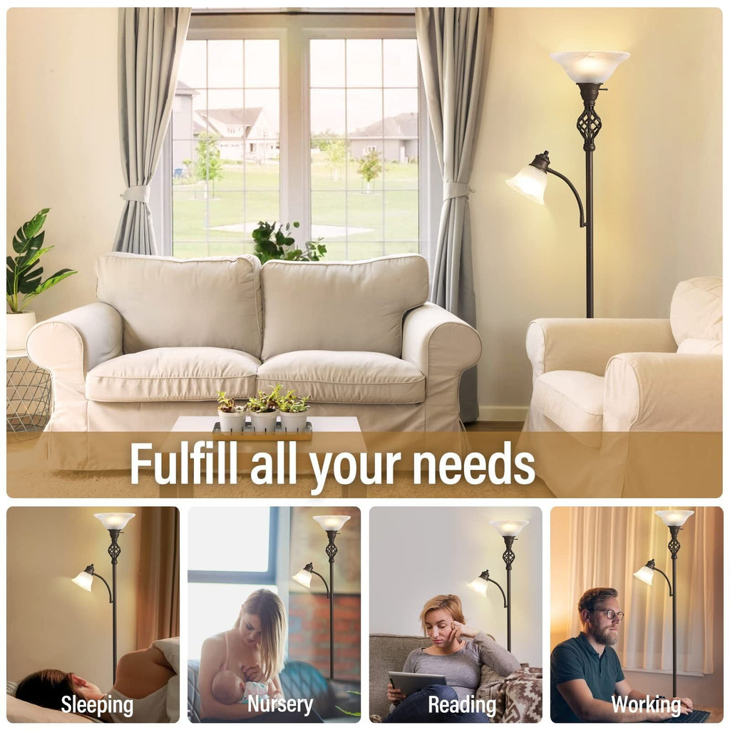 NATYSWAN Torchiere Floor Lamp for Living Room, LED Standing Reading Light for Bedroom with Glass Shade for Living Room Corner Bedroom Home Office