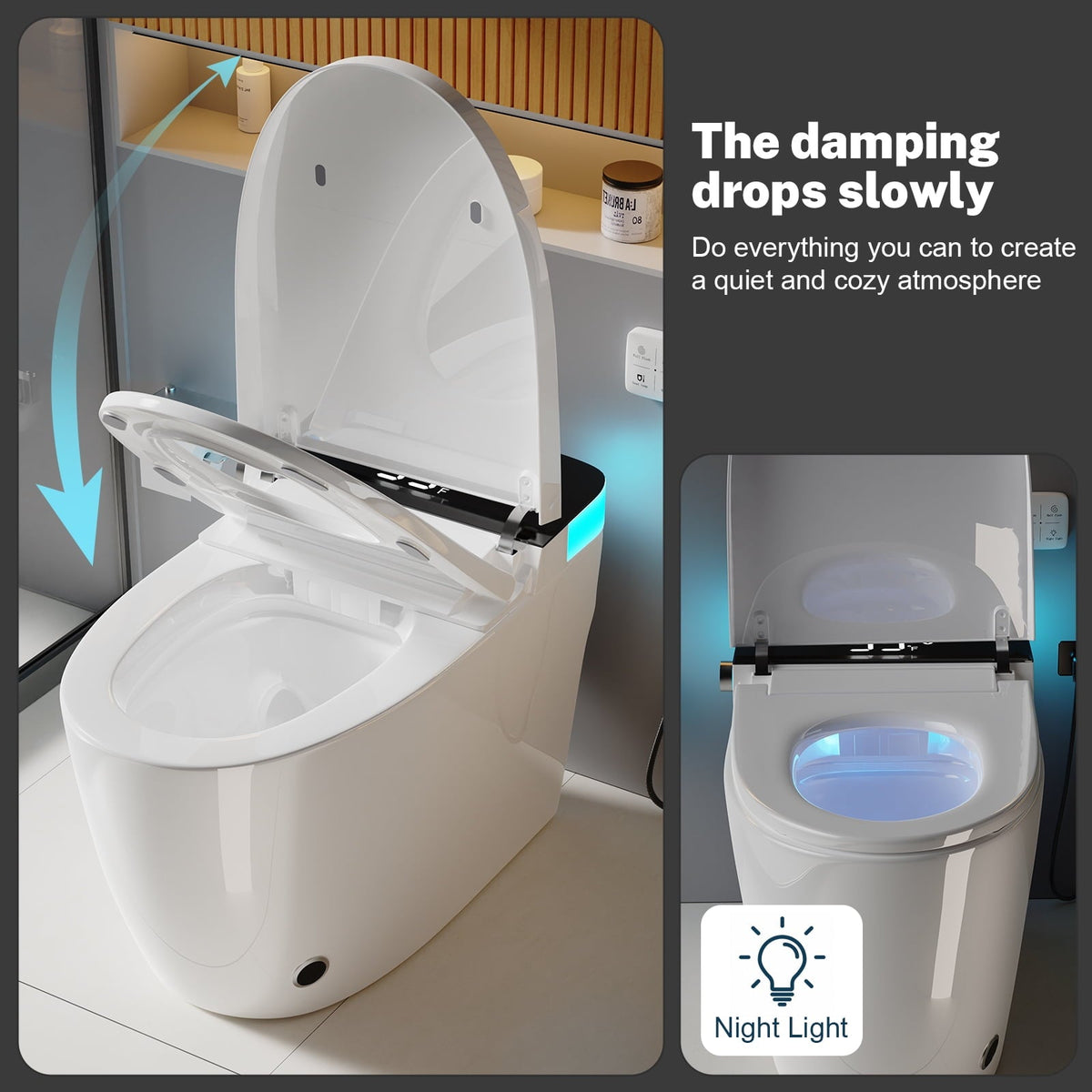 Smart Toilet with Heated Seat & Auto Flushing, Slow Close, Night Light, Remote Control, Water-Saving Siphon Dual Flush, Emergency Flush, UL Certified