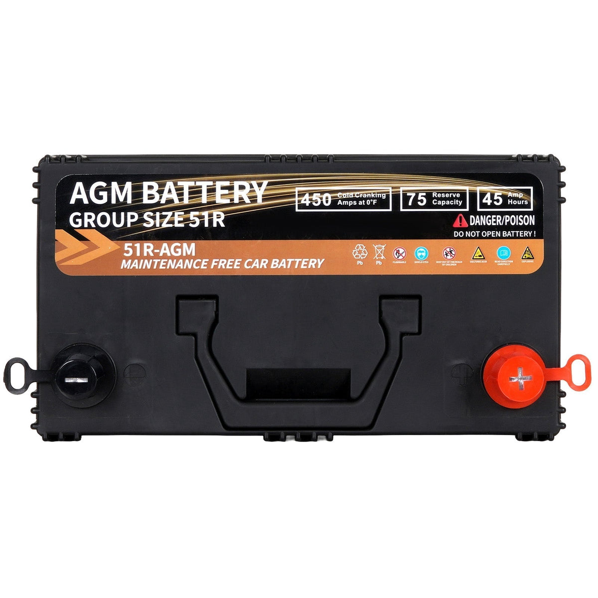 1AUTODEPOT Car AGM Battery Group Size 51R 12V 45Ah 450CCA 75RC Platinum Start Stop Automotive SLA Batteries Maintenance Free Rechargeable