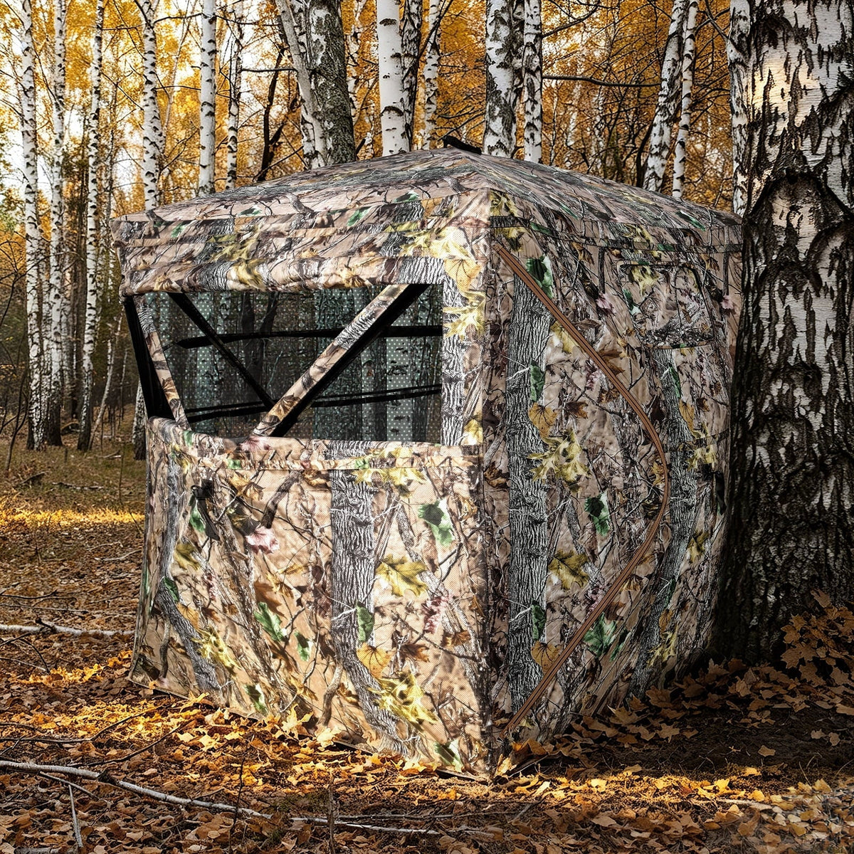 GIKPAL Portable 2-3 Person 270 Degree See Through Hunting Blind Pop-Up Ground Blind with Tie-downs & Carrying Bag for Deer, Duck and Turkey Hunting