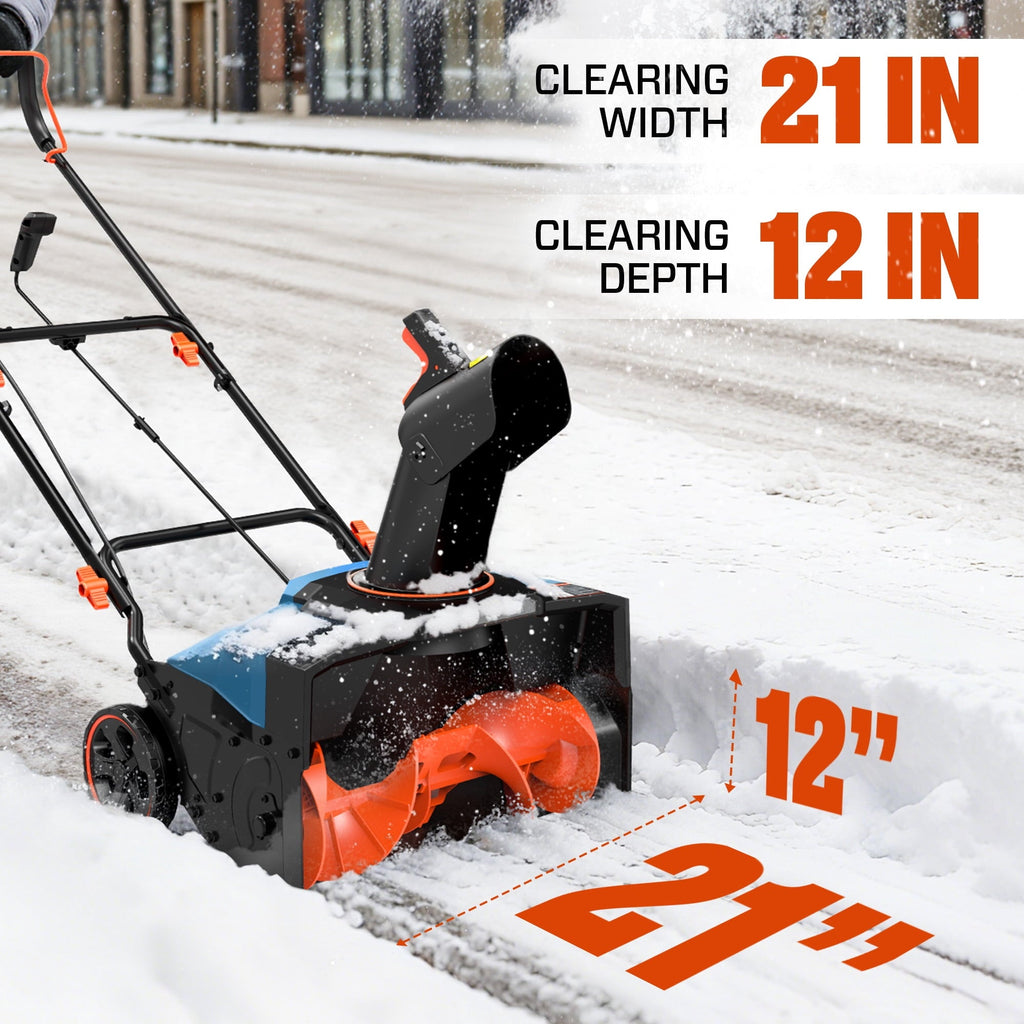 SENIX 21-Inch 15A Corded Electric Push Snow Blower,12-Inch Clearing Depth, 33FT Throw Distance, LED Lights, Foldable Handle