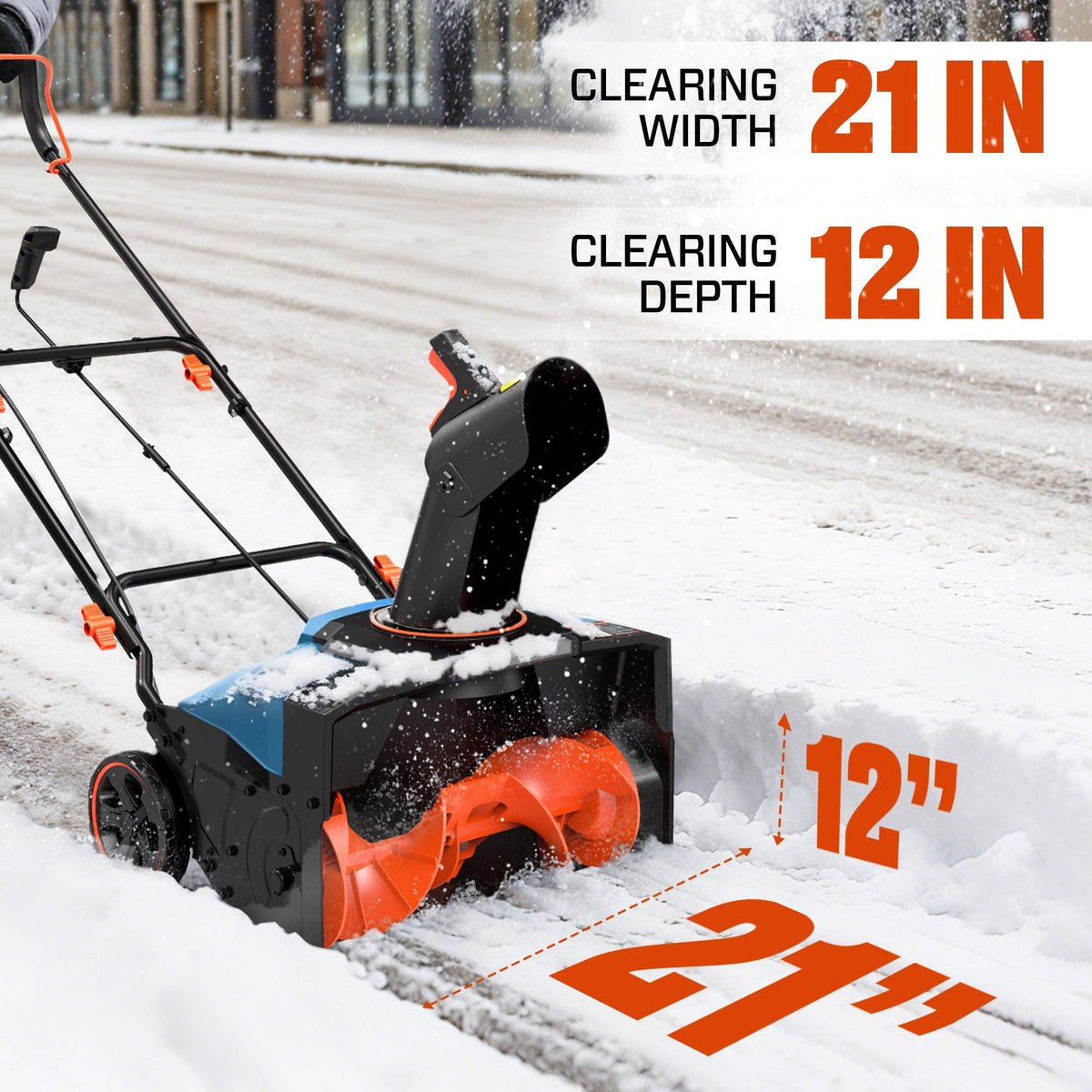 SENIX 21-Inch 15A Corded Electric Push Snow Blower,12-Inch Clearing Depth, 33FT Throw Distance, LED Lights, Foldable Handle
