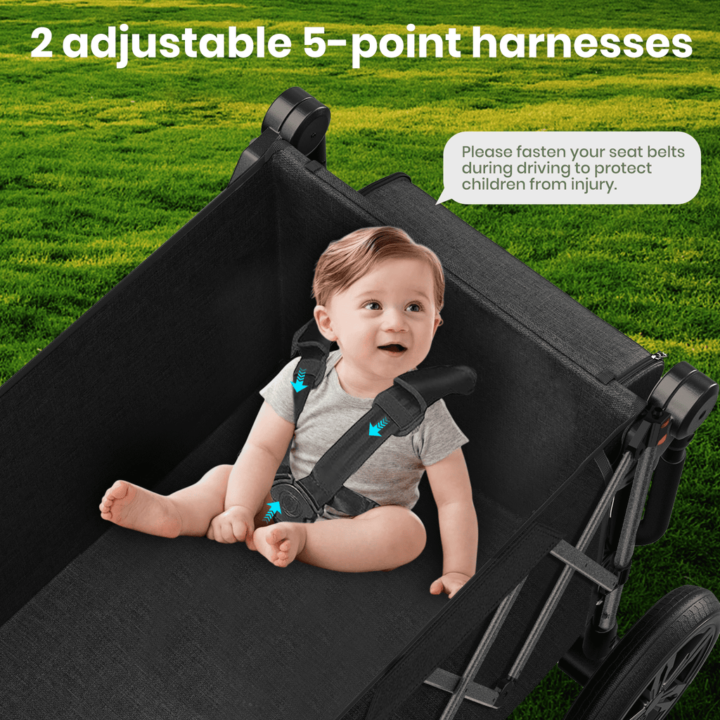GVDV Wagon Stroller for Kids, 3-in-1 Collapsible Double Stroller Wagon for Toddlers with Removable Canopy, 5-Point Harness, Pull & Push Handle and