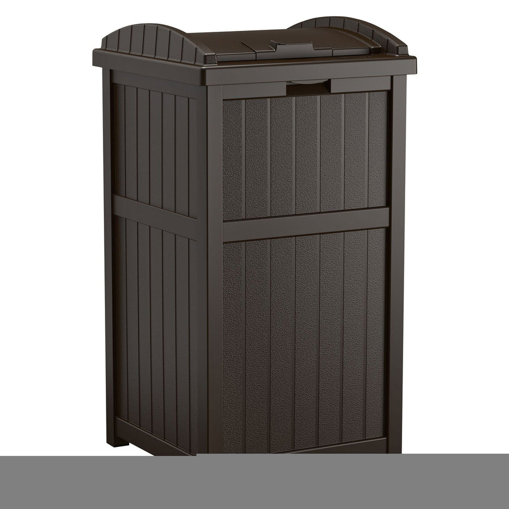 Suncast Trash Hideaway Outdoor Patio Trash Can Bin, 33 Gallon, 1 Java and 1 Taupe