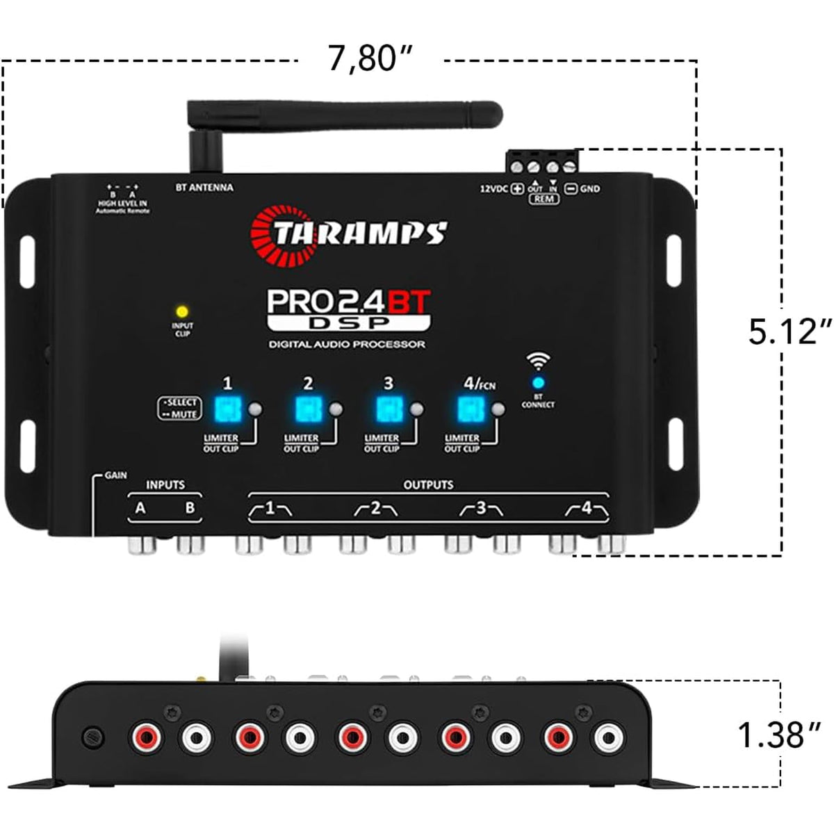 Taramps Pro 2.4 BT Bluetooth DSP Crossover Full, Digital Signal Processor, Car Audio Equalizer with App, Gain up to 9V, 15 Band Graphic Equalization