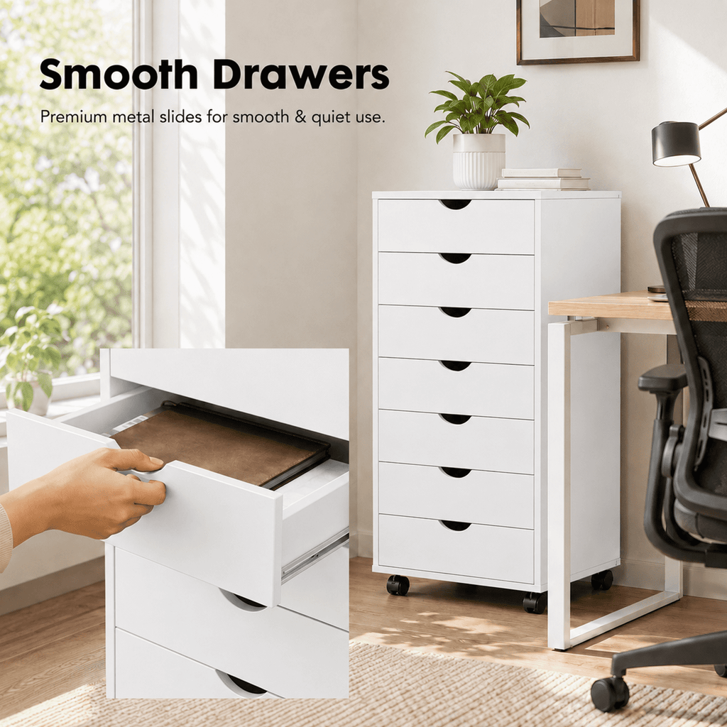 Alvantor 5/7-Drawer Storage Cabinet with Rolling Wheels, Lockable Casters, Spacious Drawers & Top Shelf for Office & Home