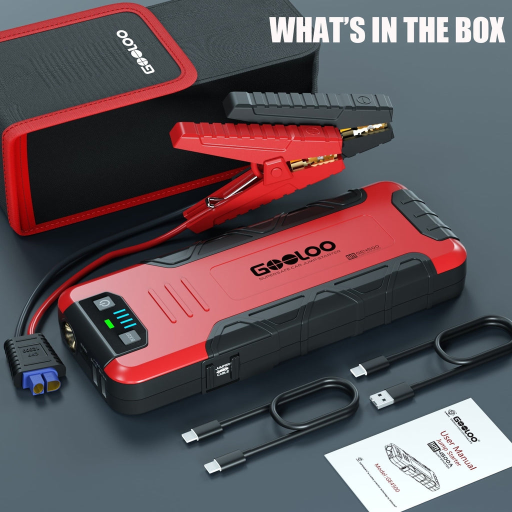 GOOLOO Car Battery Jump Starter, 4500A Peak Portable Jump Box(up to 10L Gas or 8L Diesel) with Quick Charge, GE4500 12V Jumper Pack with LED Light