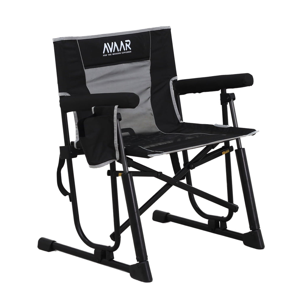 Avaar Outdoor Folding Rocking Camp Chair w/Cup Holder, 400lbs Capacity, Black
