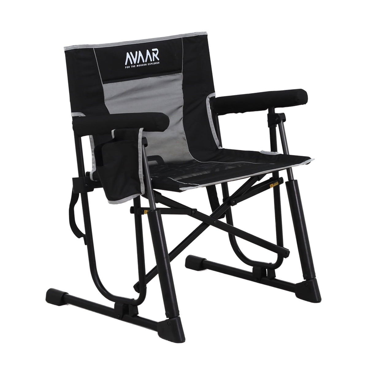 Avaar Outdoor Folding Rocking Camp Chair w/Cup Holder, 400lbs Capacity, Black