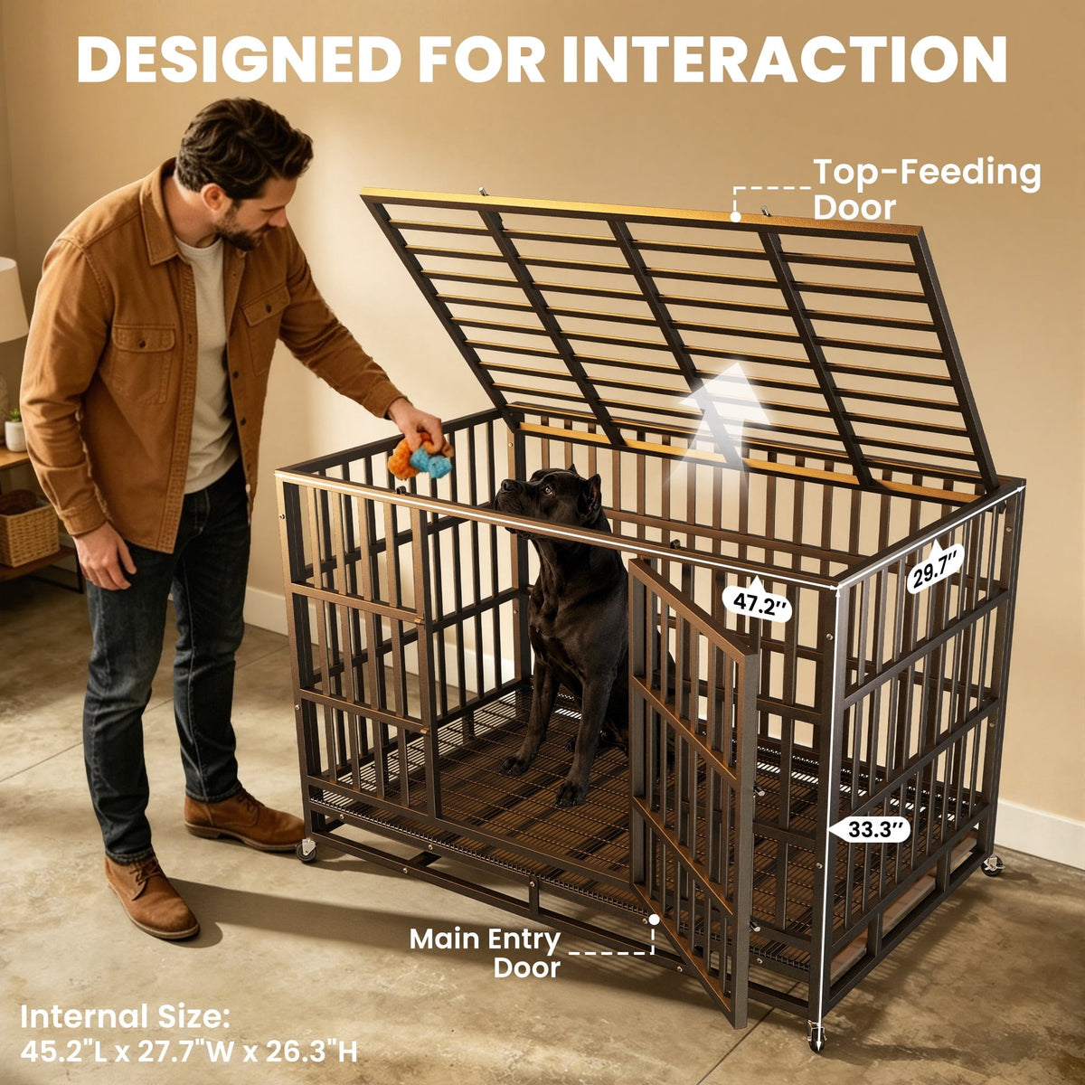 YOKWOK 48 Inch Heavy Duty Dog Crate, Indestructible Steel Chew & Escape Proof Dog Cage for Large High Anxiety Dogs, XL Metal Dog Kennel with Locking