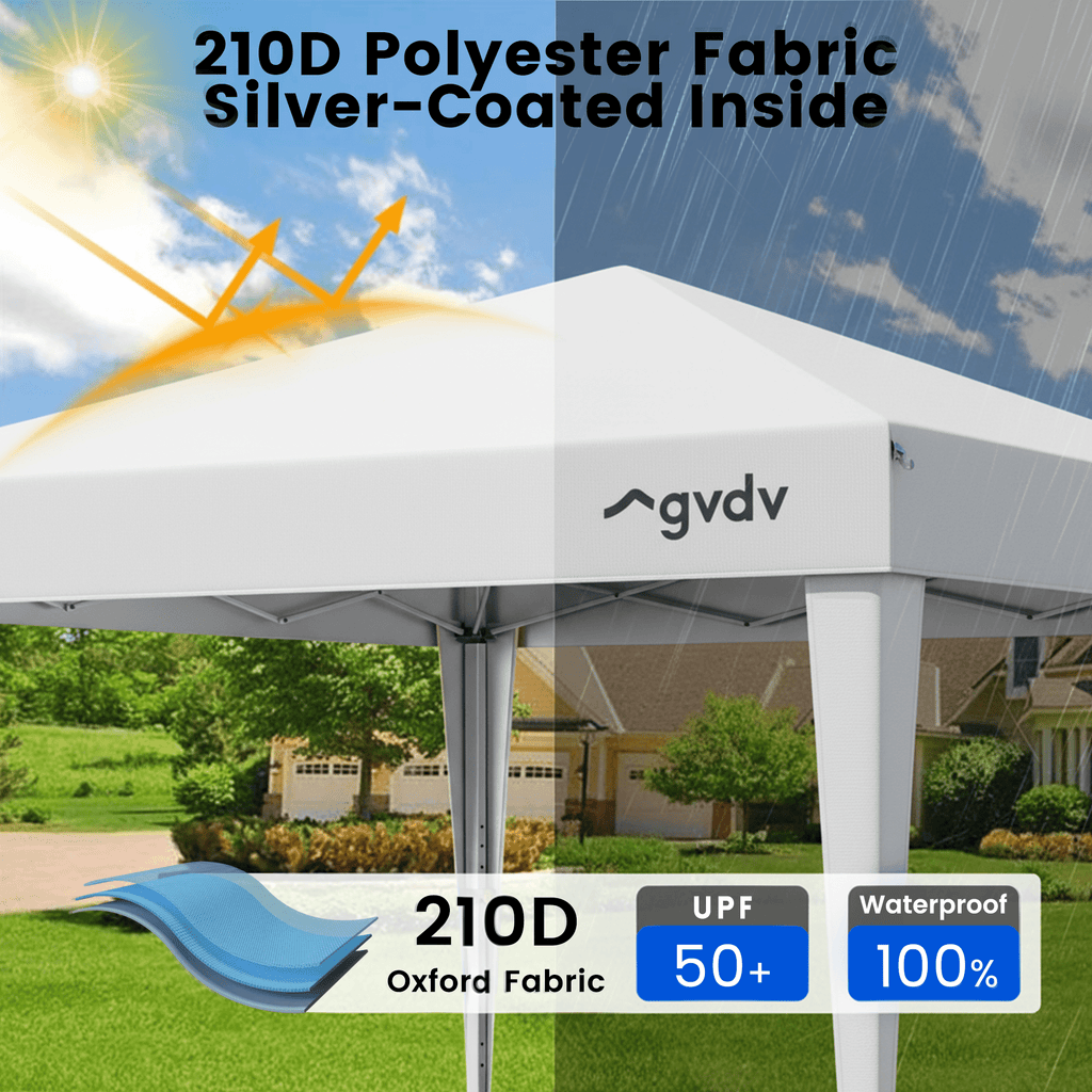 GVDV 10x10 Pop Up Canopy Tent, Instant Straight Leg Canopy, Outdoor Shading Shelter, White