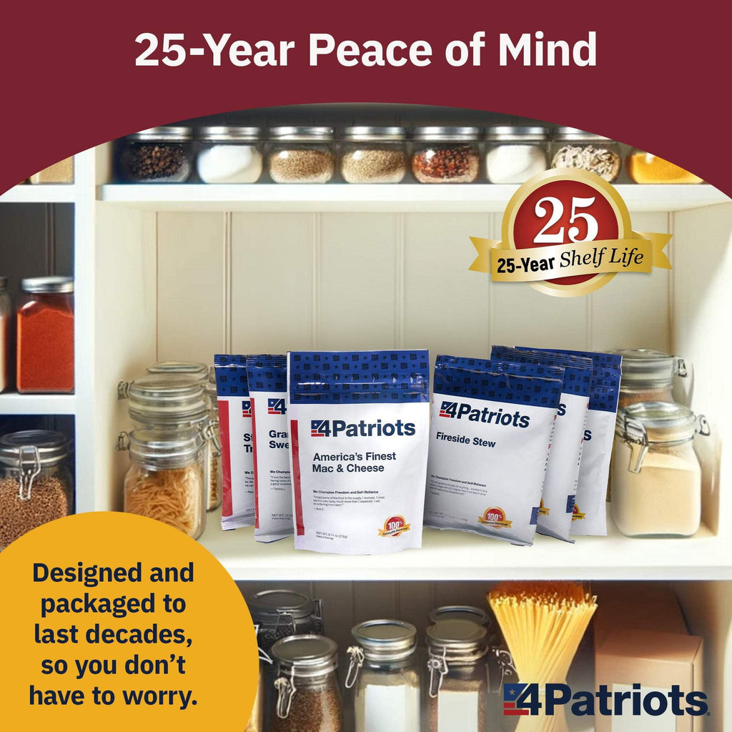 4Patriots 1-Week Emergency Food Supply Survival Kit - Freeze-Dried, Designed to Last 25 Years - 42 Servings of Delicious Breakfast, Lunch, & Dinner