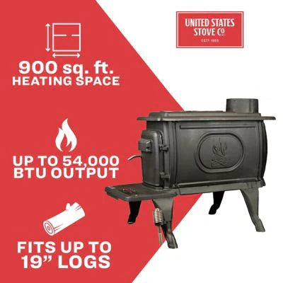 Logwood Cast Iron Wood Stove, 900 Sq. Ft., 54,000 BTUs
