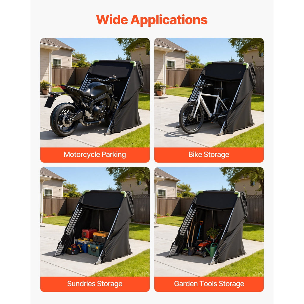KFFKFF Motorcycle Storage Shelter with Security Lock, 600D Oxford Flip-Up Garage Tent, Durable All-Weather Cover with Ventilation Windows, 110 x 43 x