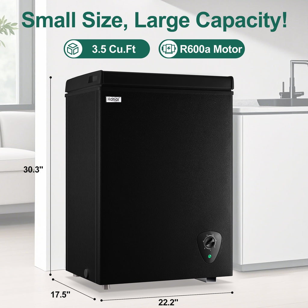 WANAI 3.5 Cu.Ft Chest Freezer,Energy-Saving Small Deep Freezer for Small Spaces,Black