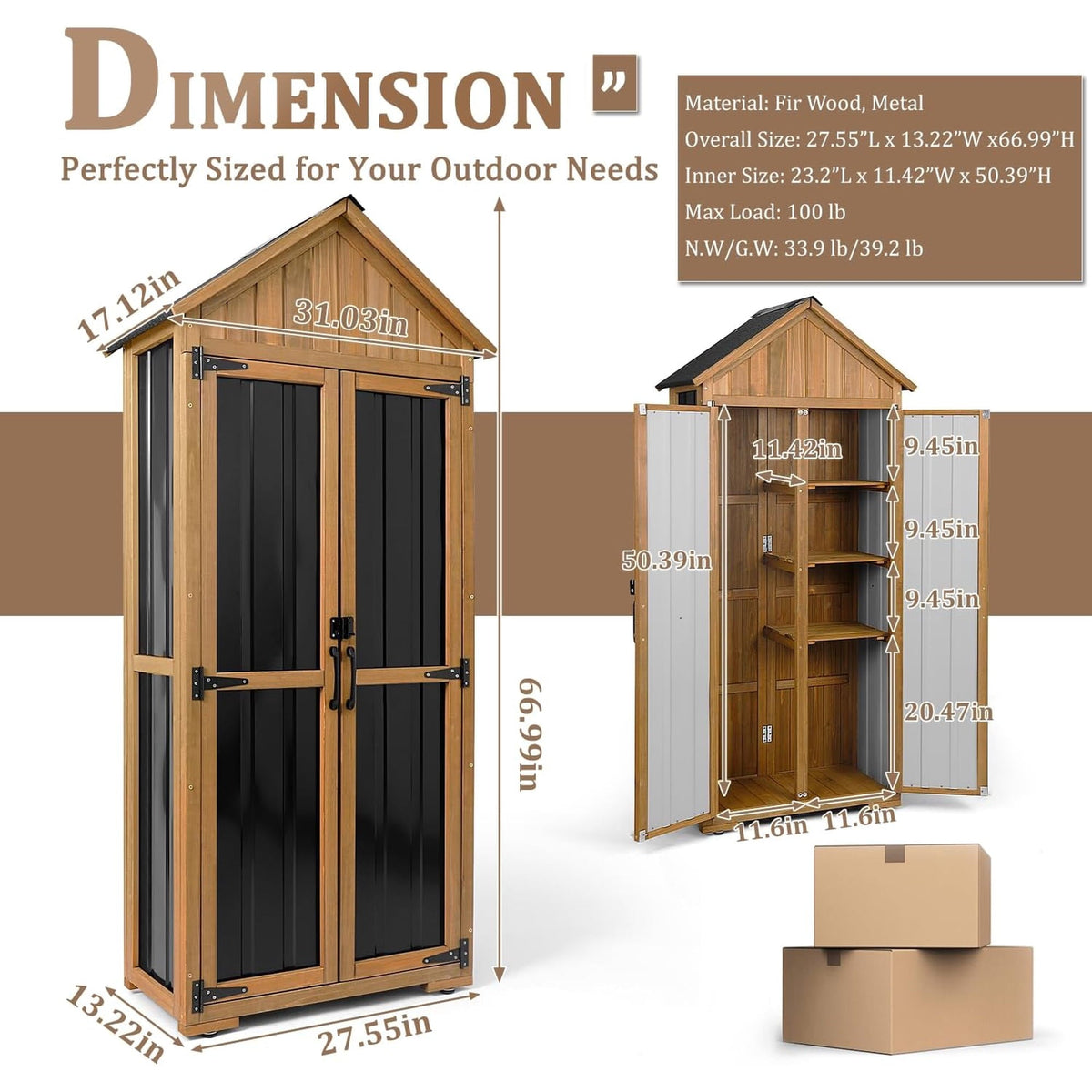 PETSCOSSET Outdoor Storage Cabinet Weatherproof Tall Cabinet with 3 Adjustable Shelves