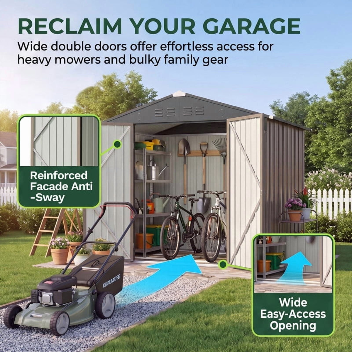 Homall 6 x 4 ft Outdoor Metal Storage Shed, Garden Tool Shed with Floor Frame & Lockable Double Doors for Backyard, Patio, Lawn, Brown