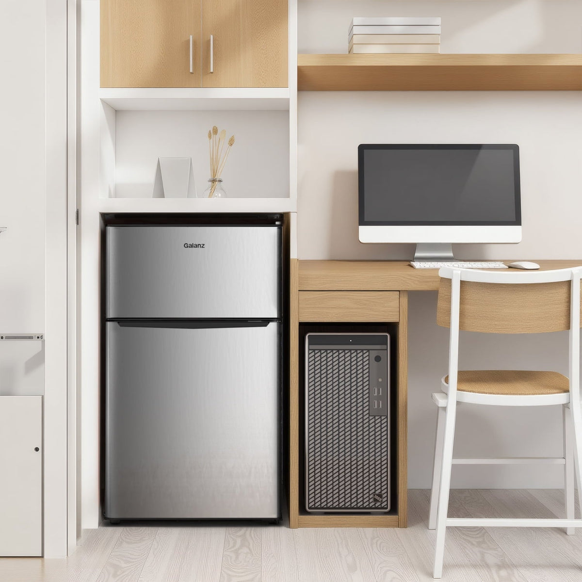 Galanz 3.1 Cu Ft Two Door Mini Fridge With Freezer Stainless Steel - Energy star certified, compact and efficient for dorms, offices, and small spaces