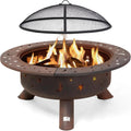 SUNCREAT 42-Inch Wood Burning Patio Fire Pit, Black, 42.1 Inch Diameter x 25.2 Inch High