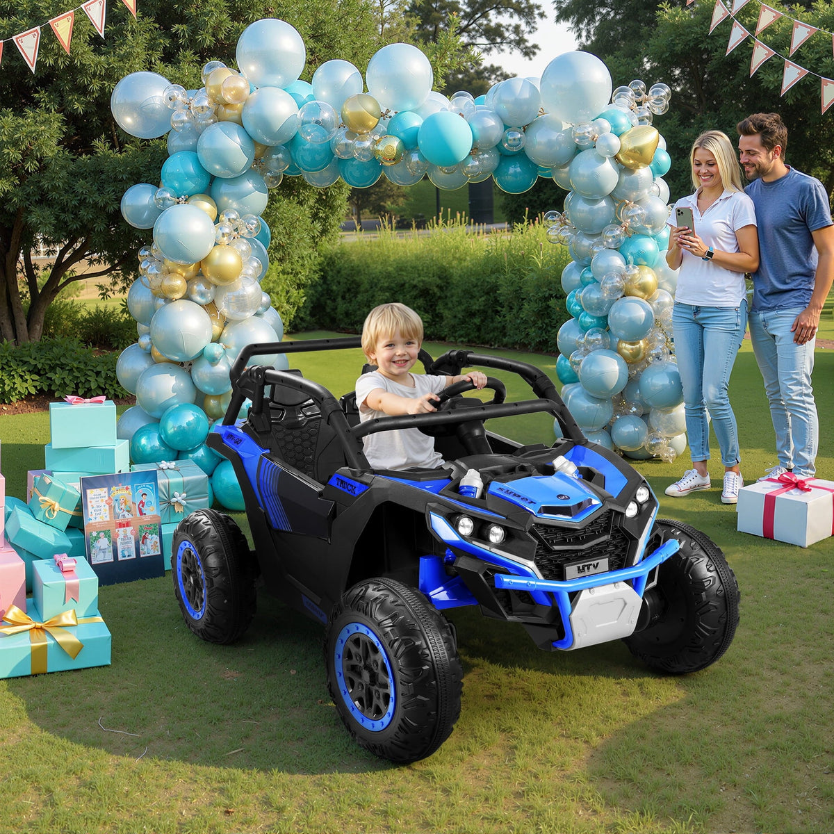 Wisairt 24V Ride on Toys 4WD Ride on Cars with Remote Control, 2 Seater Electric Car for Kids, Power Car Wheels, UTV w/ 4 Motors, Music, Lights, 3