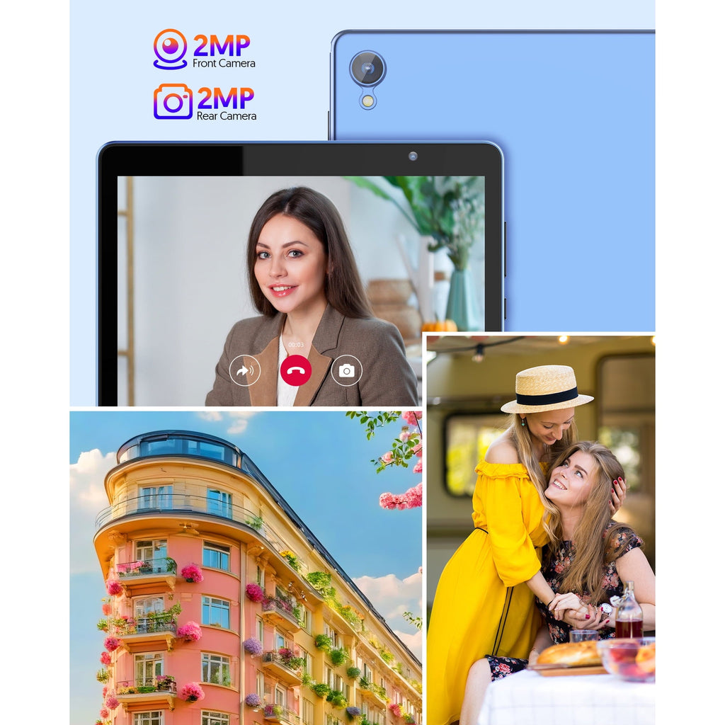 Android Tablet, 10 inch Android 14 Tablet, Quad-core CPU, RAM 4GB（2G+2G）, ROM 32GB (Up to 1TB), 800x1280 IPS, WiFi 6, 2MP+2MP, 6000mAh, Blue