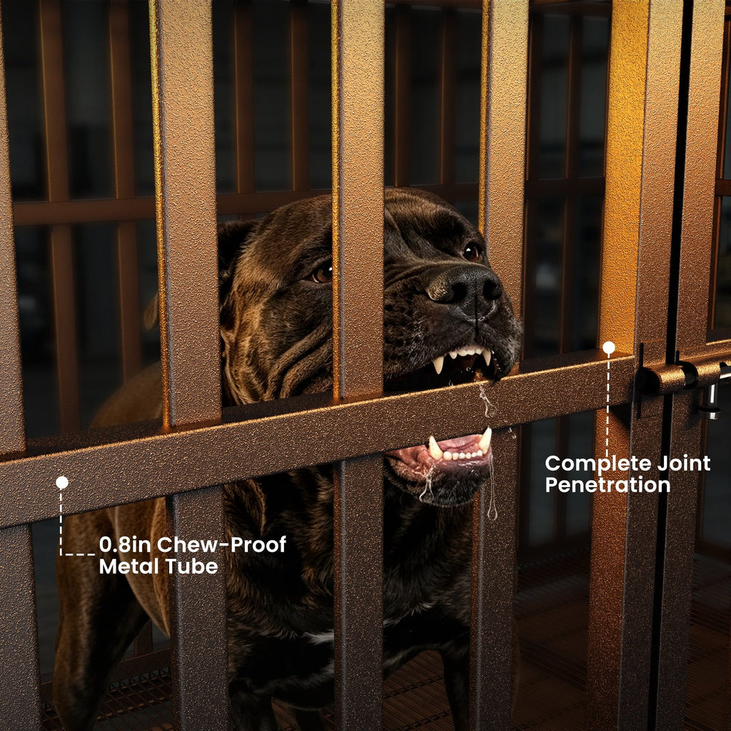 YOKWOK 48 Inch Heavy Duty Dog Crate, Indestructible Steel Chew & Escape Proof Dog Cage for Large High Anxiety Dogs, XL Metal Dog Kennel with Locking
