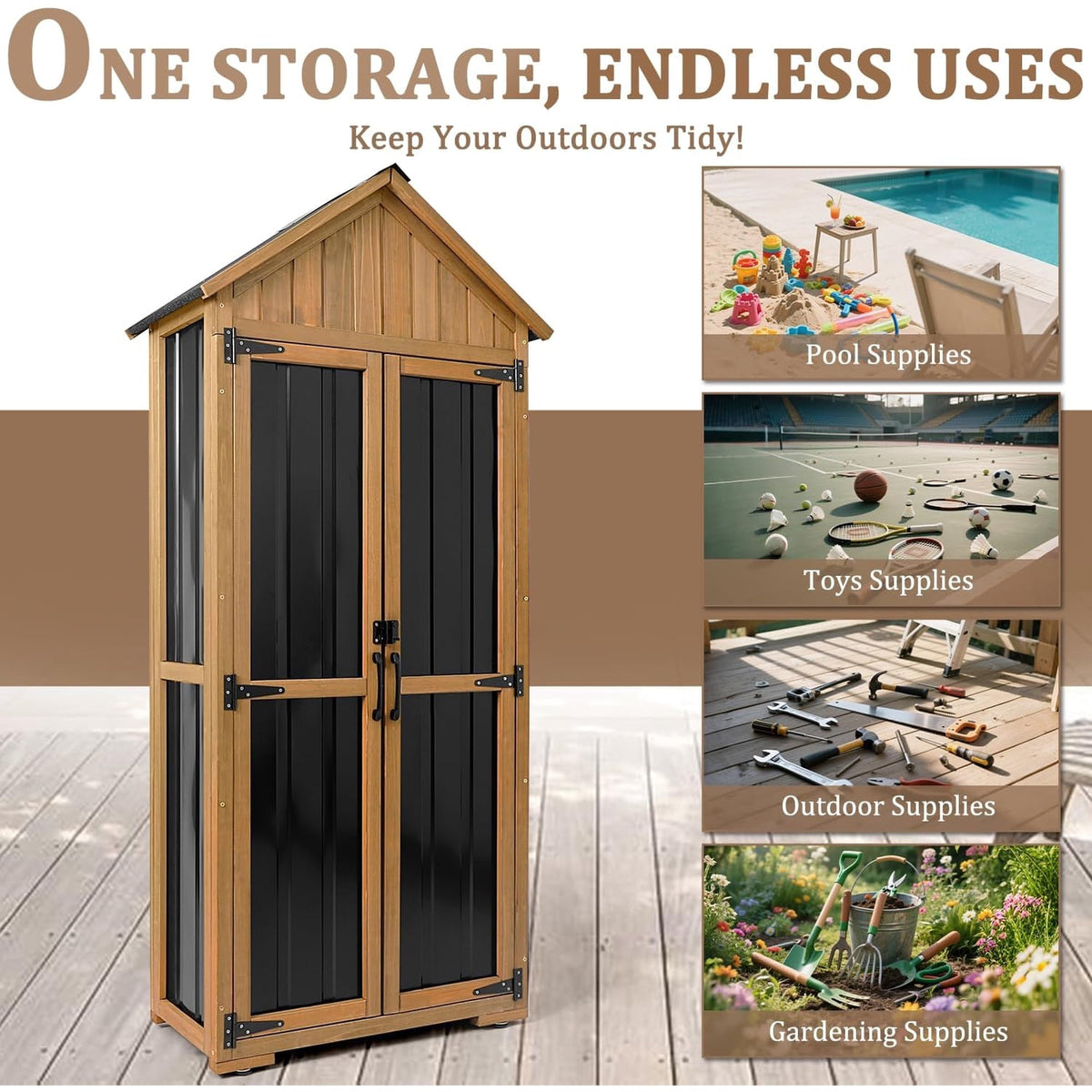 PETSCOSSET Outdoor Storage Cabinet Weatherproof Tall Cabinet with 3 Adjustable Shelves