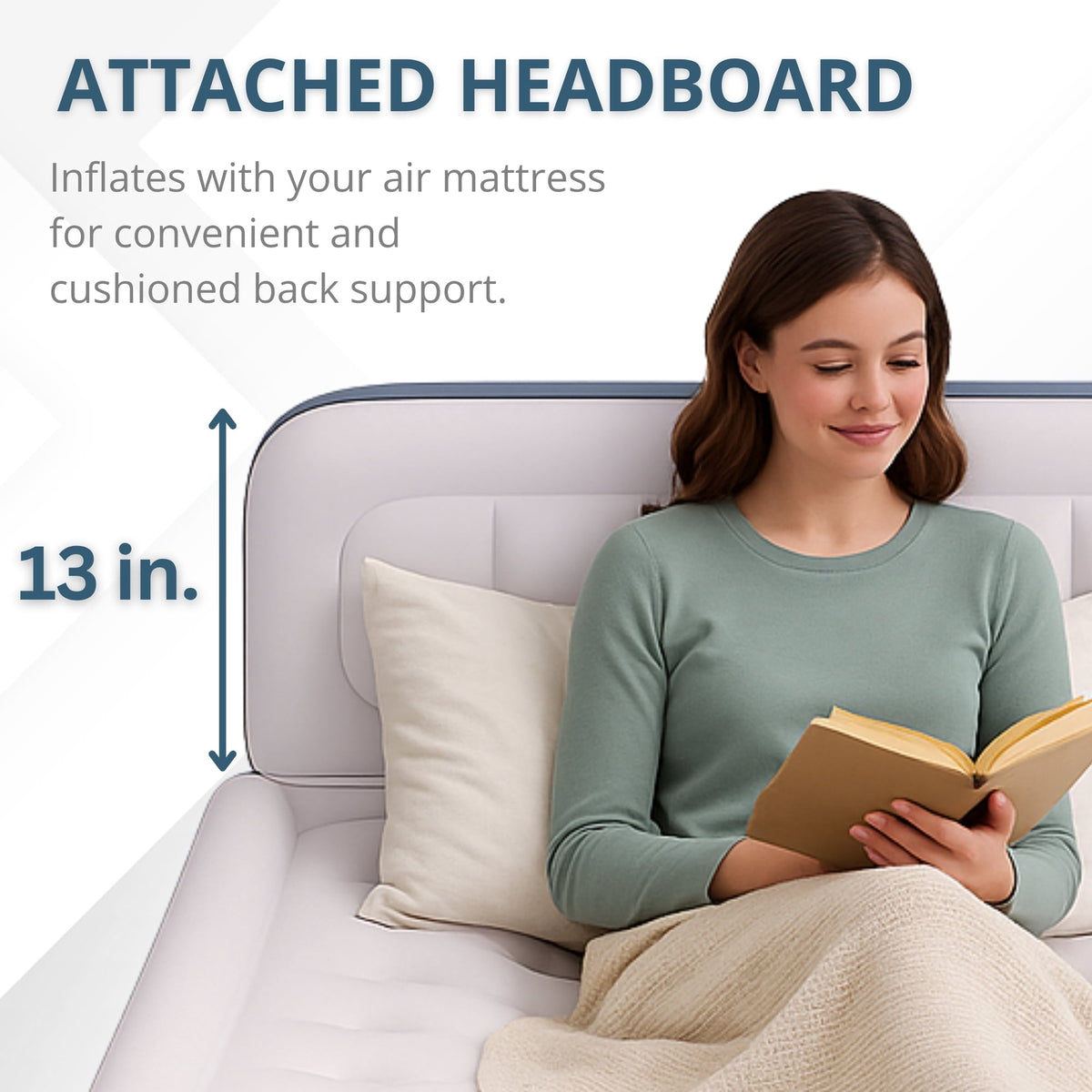 Beautyrest® LUXA REST™ 24" Queen Raised Air Mattress with Integrated Headboard, Auto Shut-Off Built-in Pump