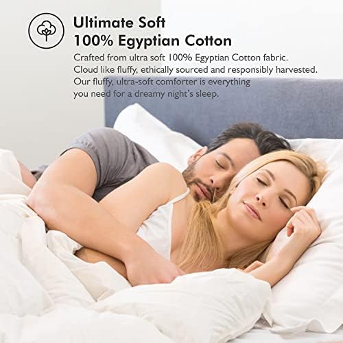 Luxurious King/California King Size Goose Down Fiber Waterfowl Feather Fiber Comforter Duvet, 100% Cotton Cover, 58 oz. Fill Weight, Baffle Box