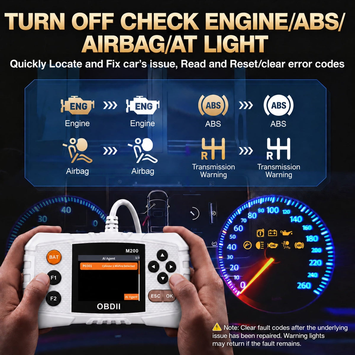 CICPAP OBD2 Scanner ABS SRS Transmission, Check Engine Code Reader for Cars and Trucks, 4-System Diagnostic Tool with Read/Clear Codes, Live Data