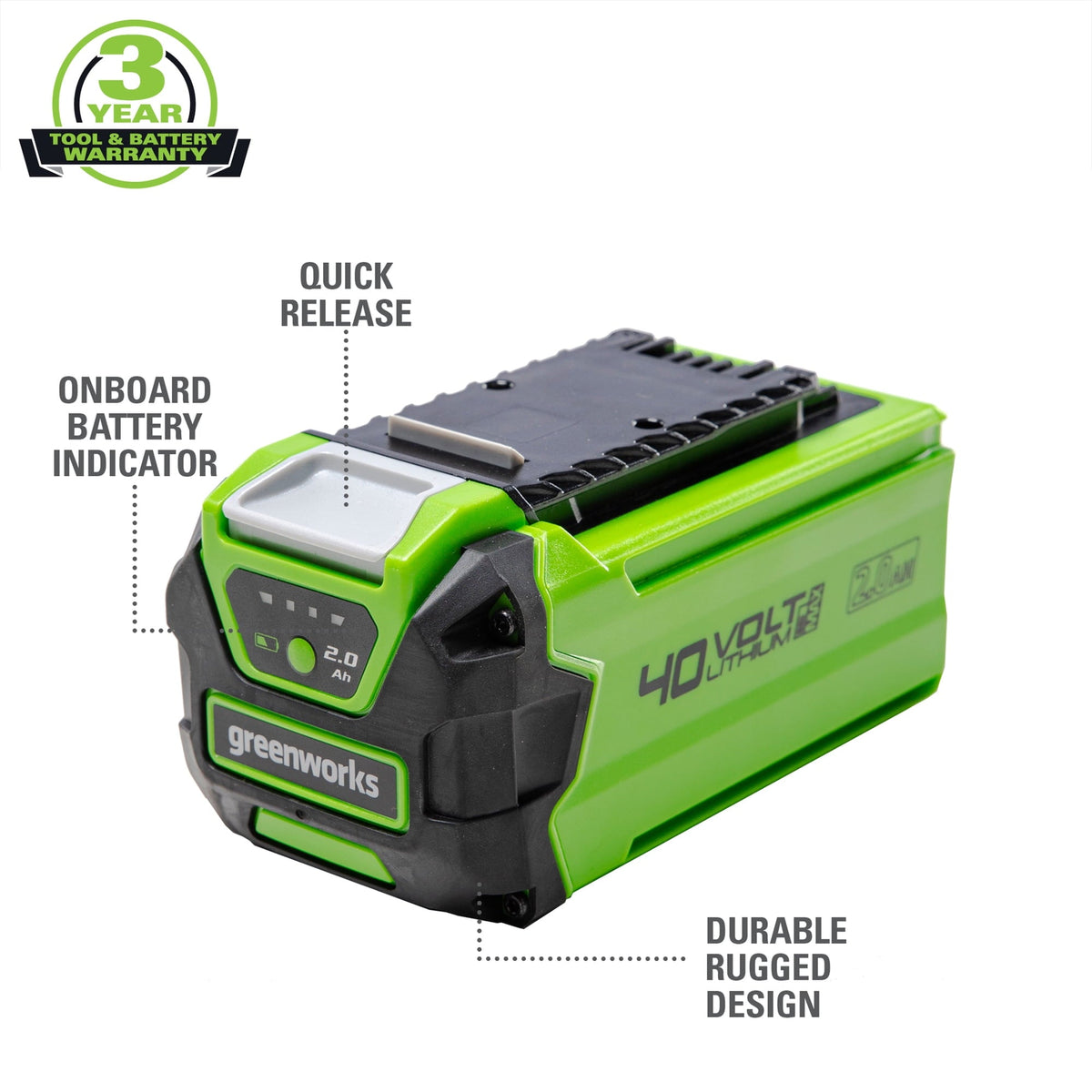 Greenworks G-Max Li-Ion 40V 2Ah Battery 29462 Compatible Only with Greenworks G-Max Tools