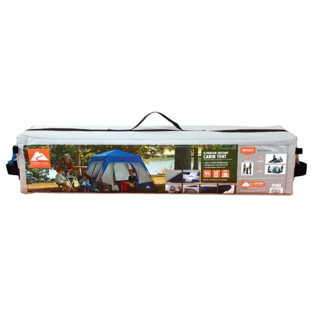 Ozark Trail 8 ft x 7 ft 4-Person Instant Cabin Tent with LED Lighted Hub, Blue/Gray, 19 lb